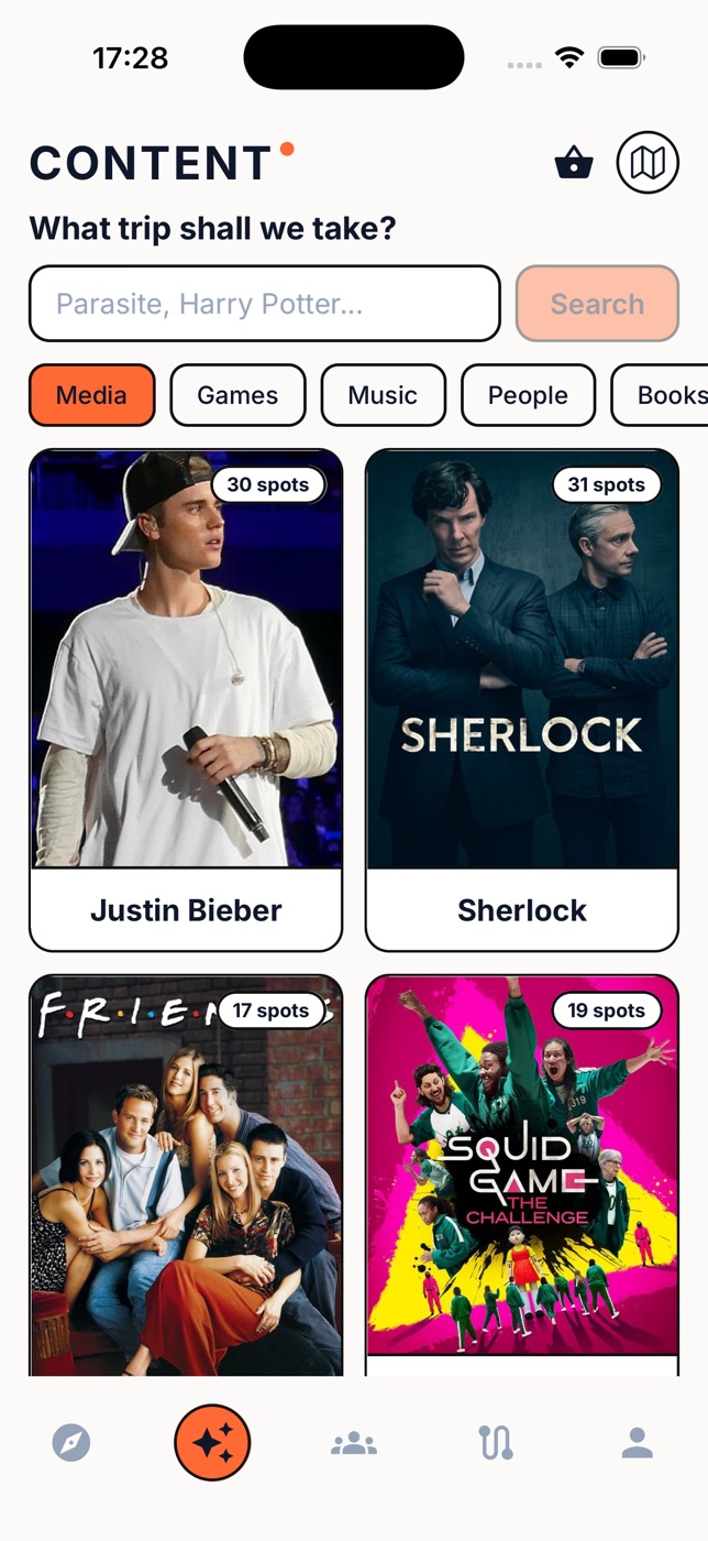 Content categories — Sherlock with 31 locations, Squid Game with 19