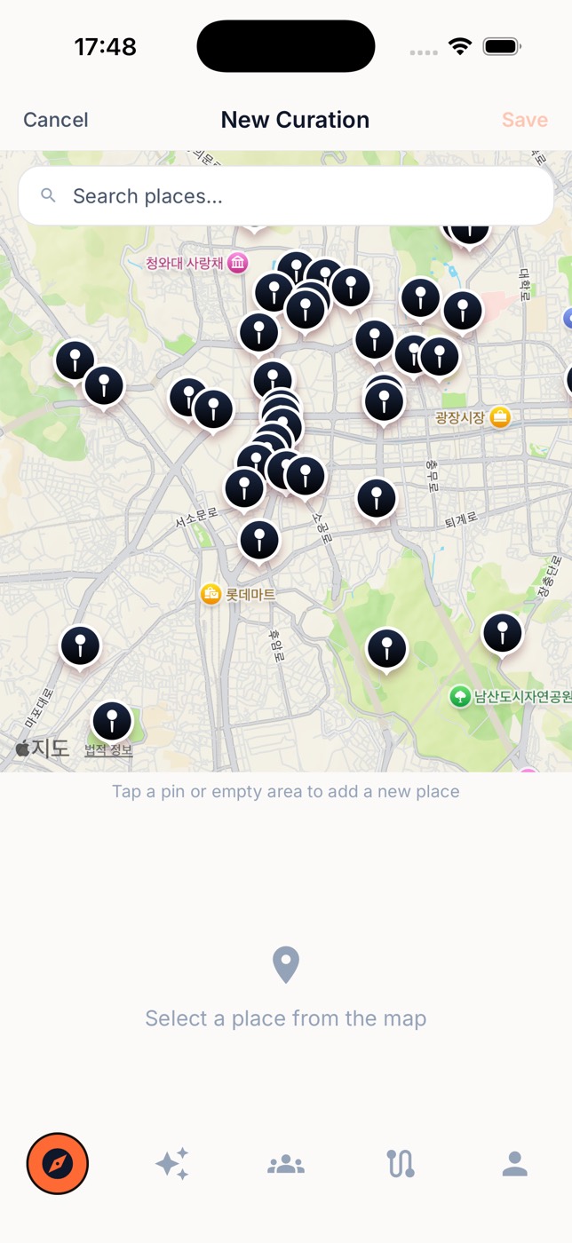 Building a new guide by picking places on the map